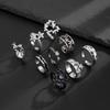 Ingemark 9Pcs/Set Goth Ancient Silver Color Open Rings for Men 2026 Trend Vintage Metal Star Hollow Bat Shape Rings Male Jewelry