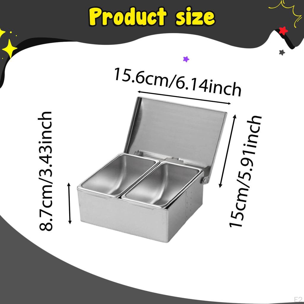 Condiment Server Stainless Steel Kitchen Organizer Tray Seasoning Box Dispenser Spice Container