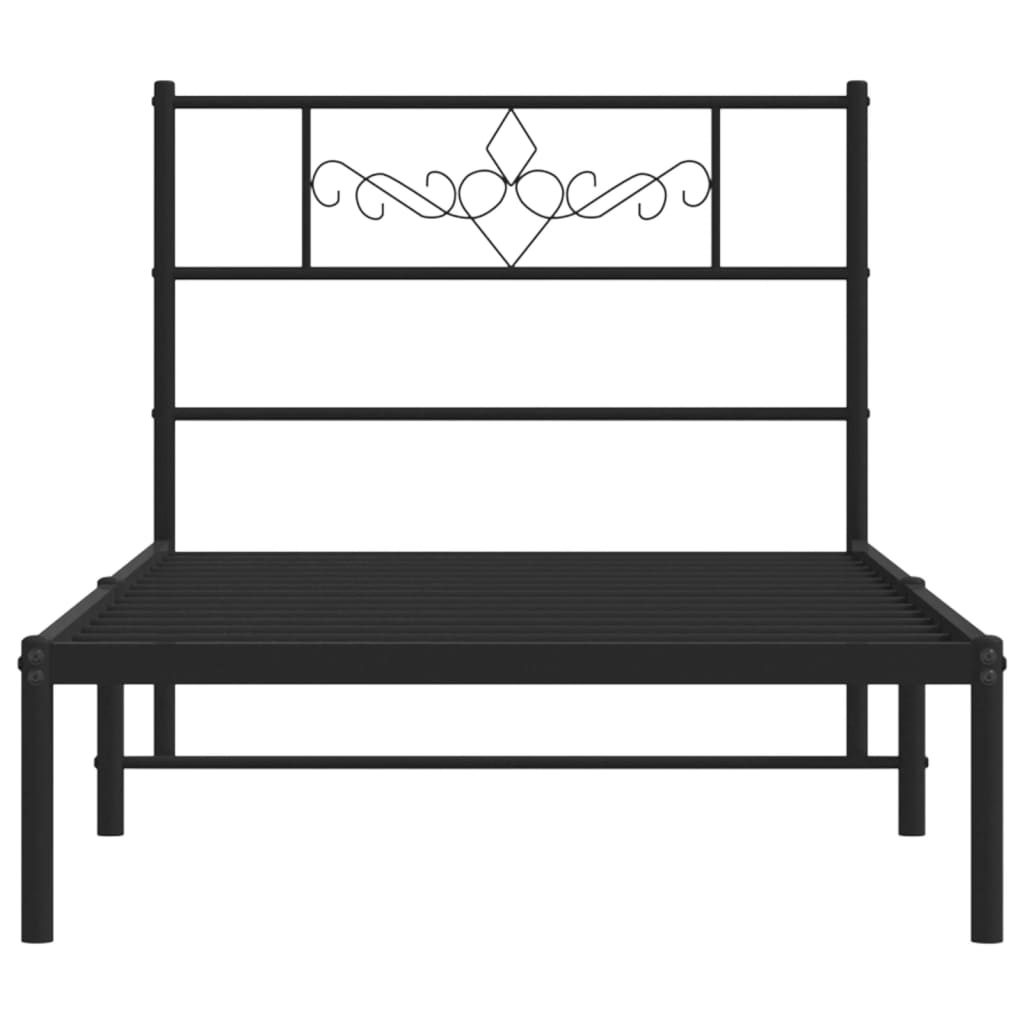 Vidaxl Metal Bed Frame with Headboard, Black, 90X190 Cm