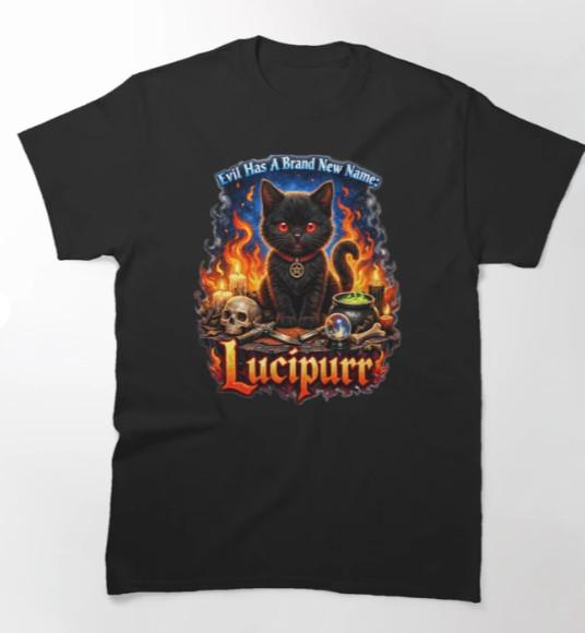 Lucipurr – Evil Has a Brand New Name Gothic Black Cat Occult T-Shirt L