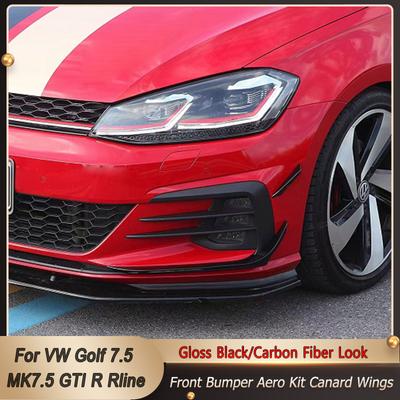 Car Front Bumper Side Canards Bumper Lip Spoiler Trim For VW Golf 7.5 MK7.5 GTI R Rline Accessories 2018  Gloss
