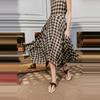 Elle French Modern Irregular Plaid Versatile Casual Long Skirt Women skirts Brown ER51094