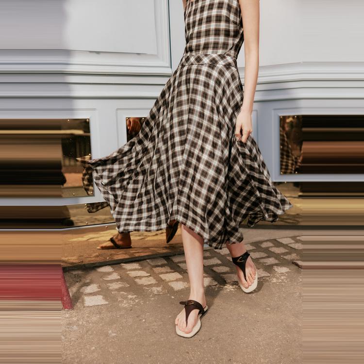 Elle French Modern Irregular Plaid Versatile Casual Long Skirt Women skirts Brown ER51094