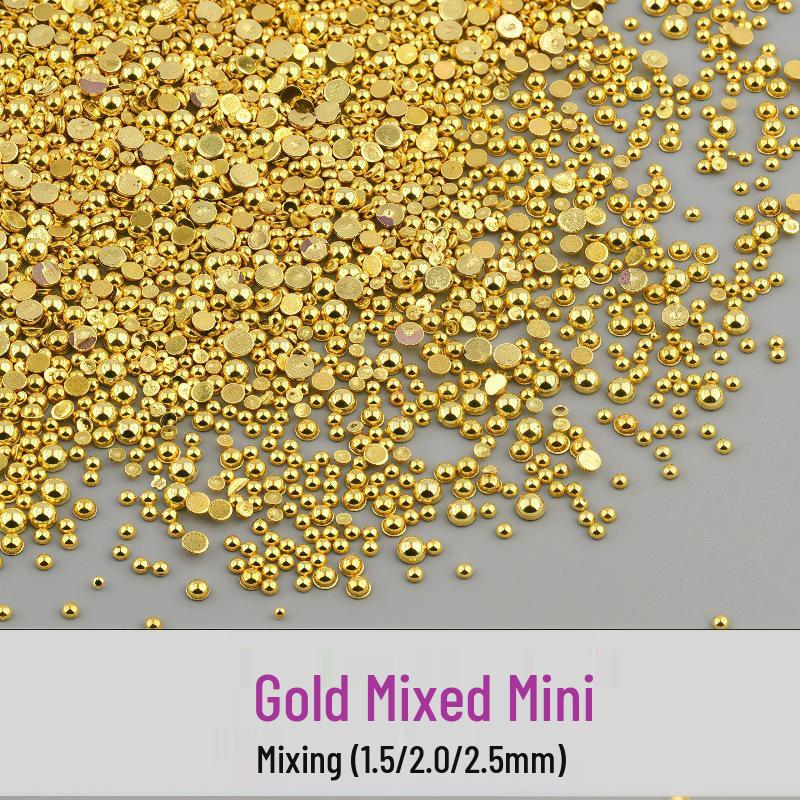 Mixed Mini Nail Art Pearls: Gold & Silver Half-Face Decorative Flat Bottom Pearl Accessories for DIY Nails
