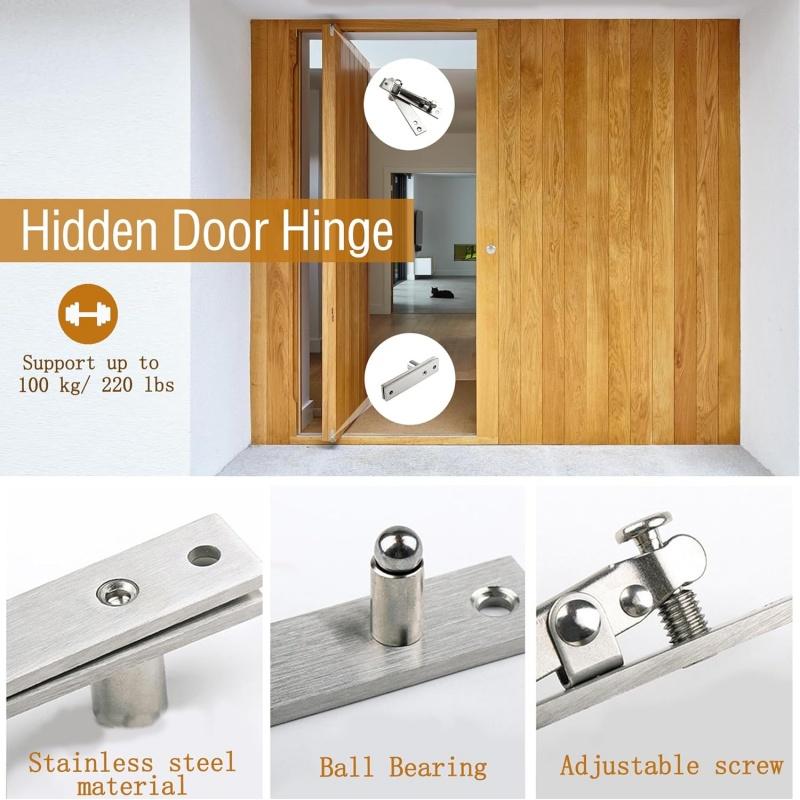 1 Set 360 Degree Rotate Stainless Steel Hidden Door Hinge Kit Heavy-duty Door Pivot Hinge for Wooden Door/Secret Doors/Bookshelf