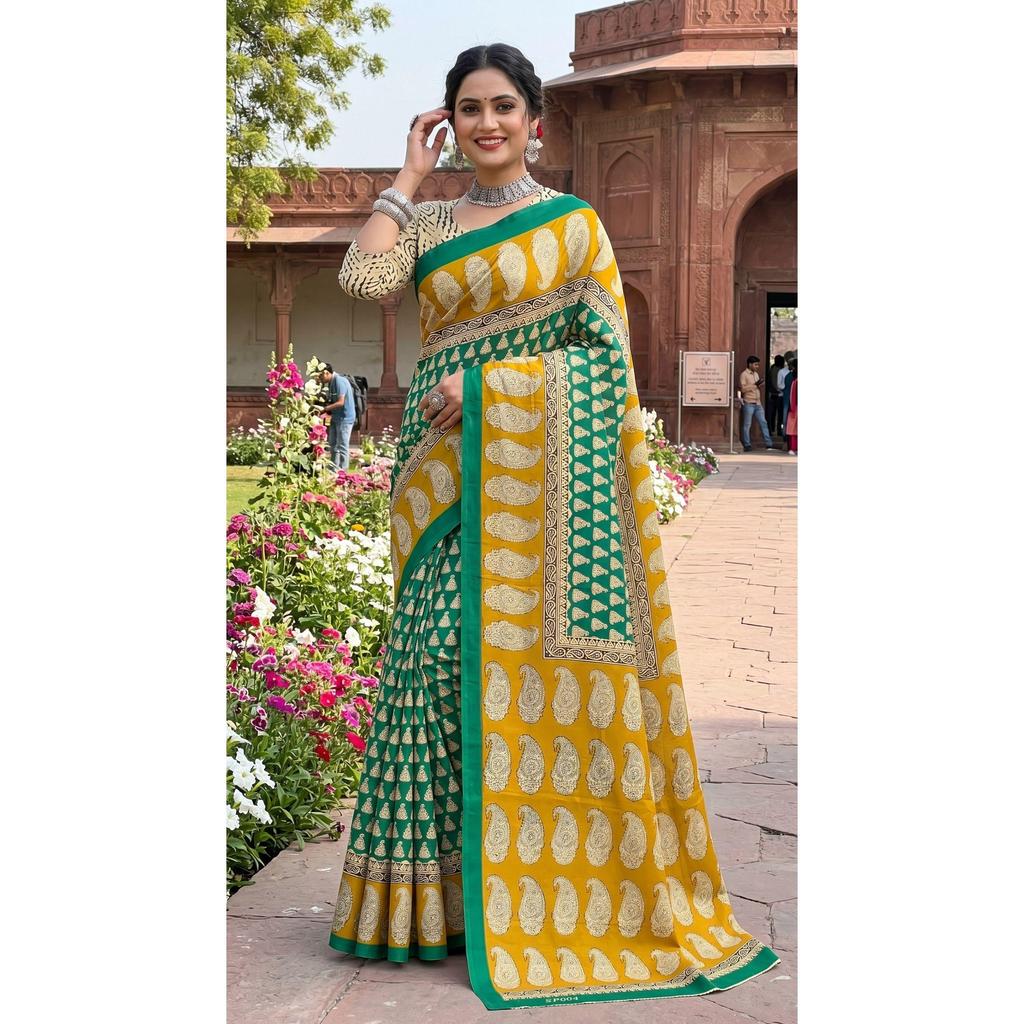 Premium Mulmul Cotton Bagru Printed Saree