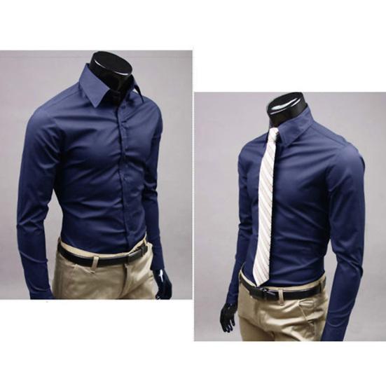 Herren Luxus Freizeit Formelles Hemd Langarm Slim Fit Business Hemden Oberteil