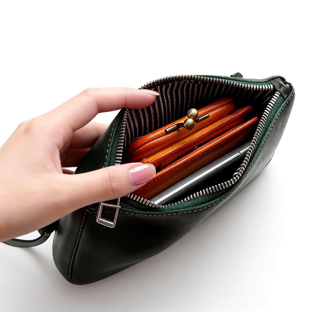 IJUN Vintage Clutch Bag for Women - Handmade Vegetable-Tanned Leather, XXS Size (Orange)