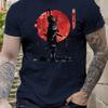 Men Japanese Samurai Graphic T-Shirt Bold Red Circle Sword Design Breathable Summer Short Sleeve