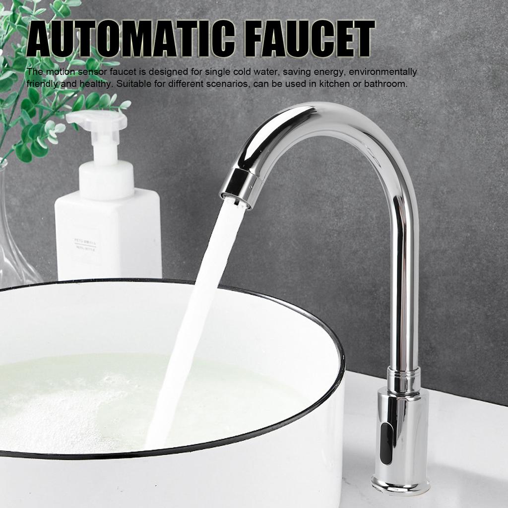 Automatischer Wasserhahn Infrarotsensor Einzelkaltwasser Elektronischer Berührungsloser Waschbeckenhahn für Badezimmer Küche Berührungsloser Waschbeckenhahn