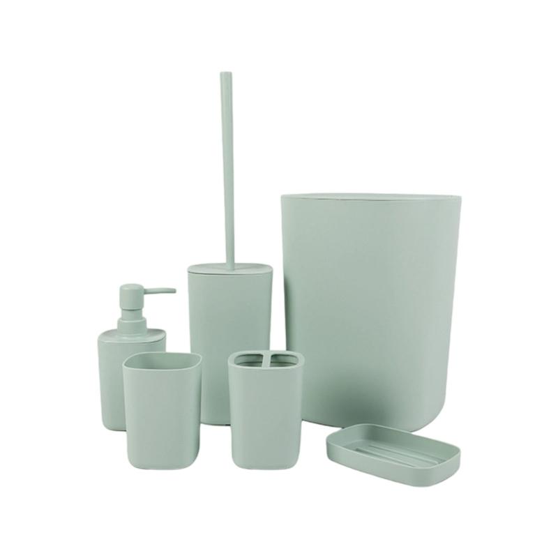 6-teiliges Badezimmer-Grundausstattung-Set Kunststoff Zahnbürstenhalter Abfallkorb Planer Wasserdicht Badezimmer Aufbewahrungslösung