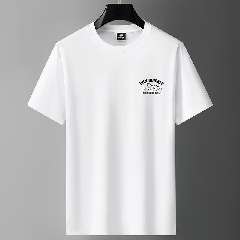 Heavyweight Men's Short-Sleeve Crew Neck T-Shirt - 100% Long-Staple Cotton, Summer Loose Fit, Trendy Design