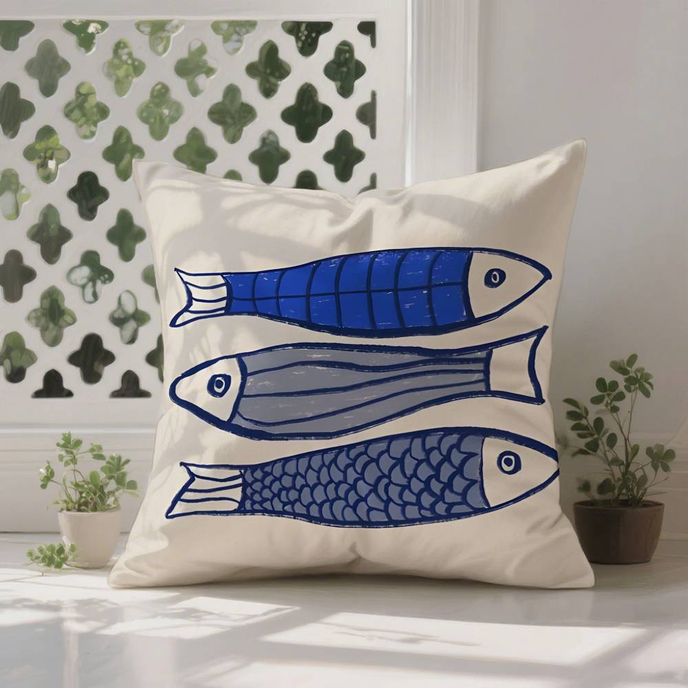 

S-Sardines Art Pillow Case Anti-dustmite Pillowcase Invisible Zipper Silky Short Plush Sofa Cushion Cover 12x12Inch