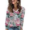 Women's Fashionable Loose-Fit V-Neck Long-Sleeved T-Shirt Christmas Print Pullover