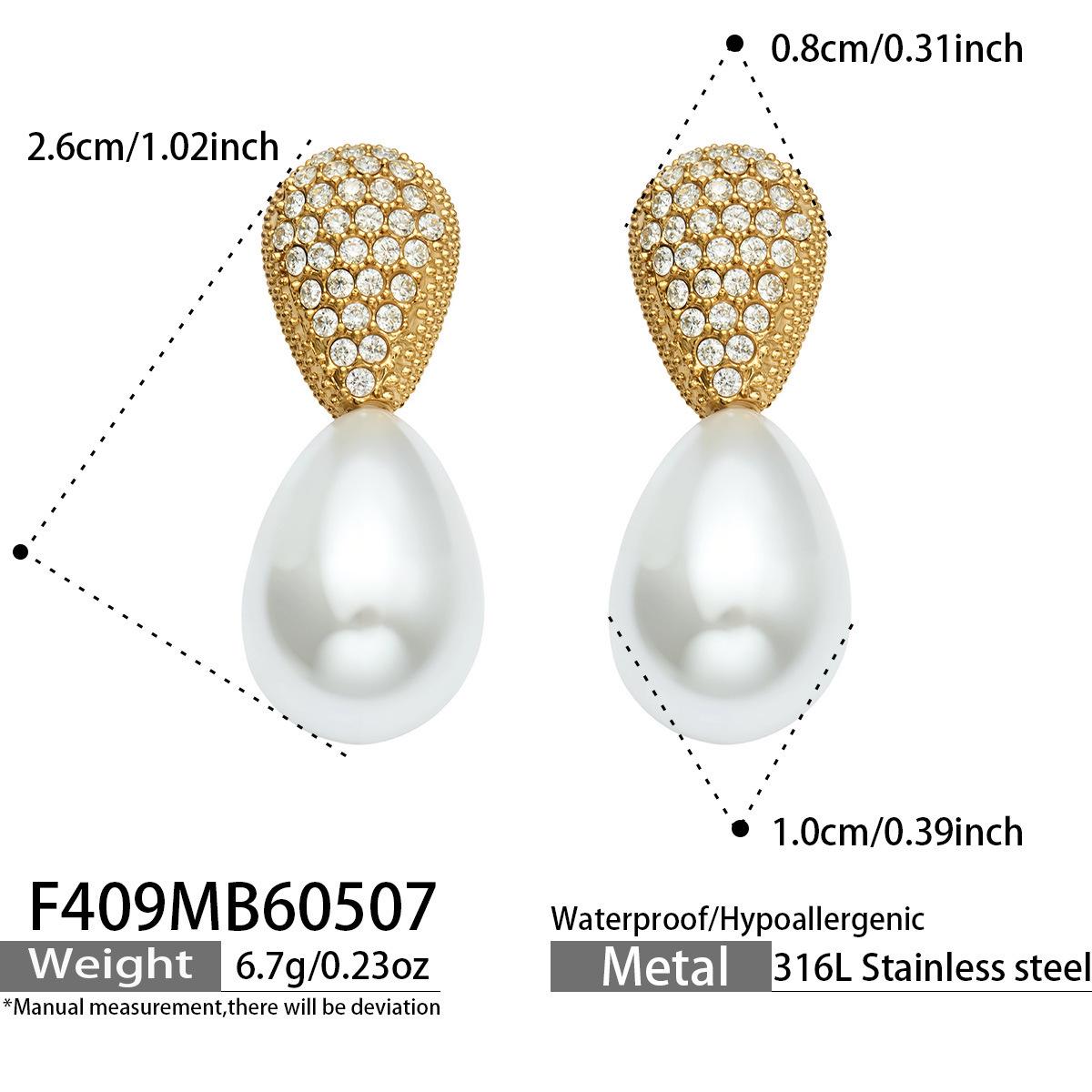 18K Gold-Plated Zirconia Water Drop Earrings with Mother-of-Pearl