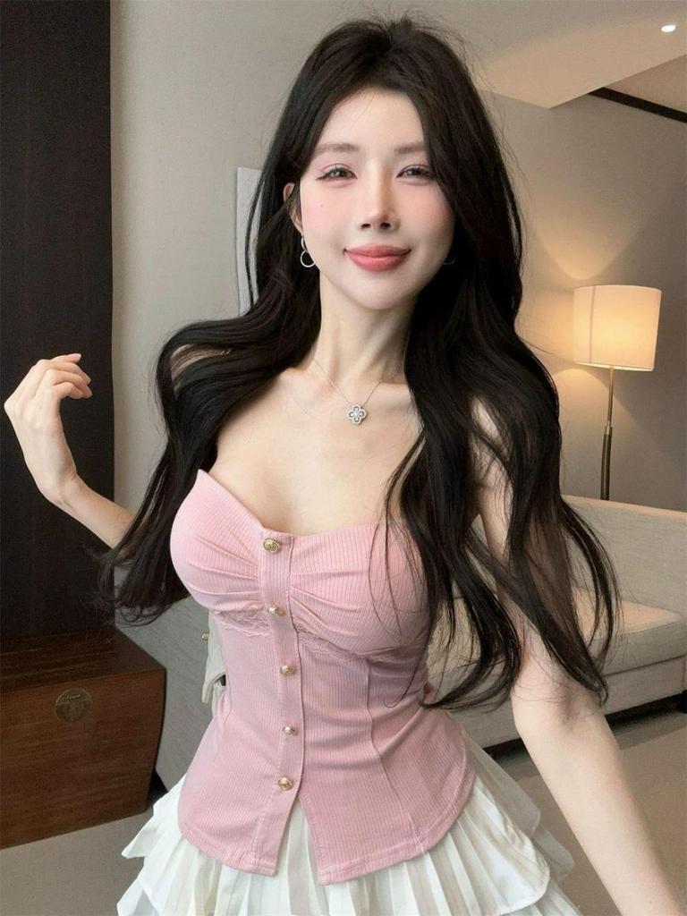 2025 Summer Strapless Lace Patchwork Top - Spicy, Sexy, Pure Desire Style