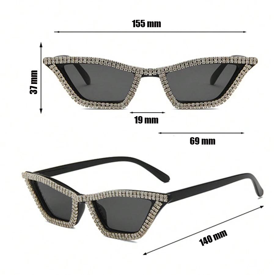 New Retro Small Cat Eye Sunglasses Triangle Frame Diamond Crystal Sparkling Shades Disco Party Glitter Sun Glasses for Women