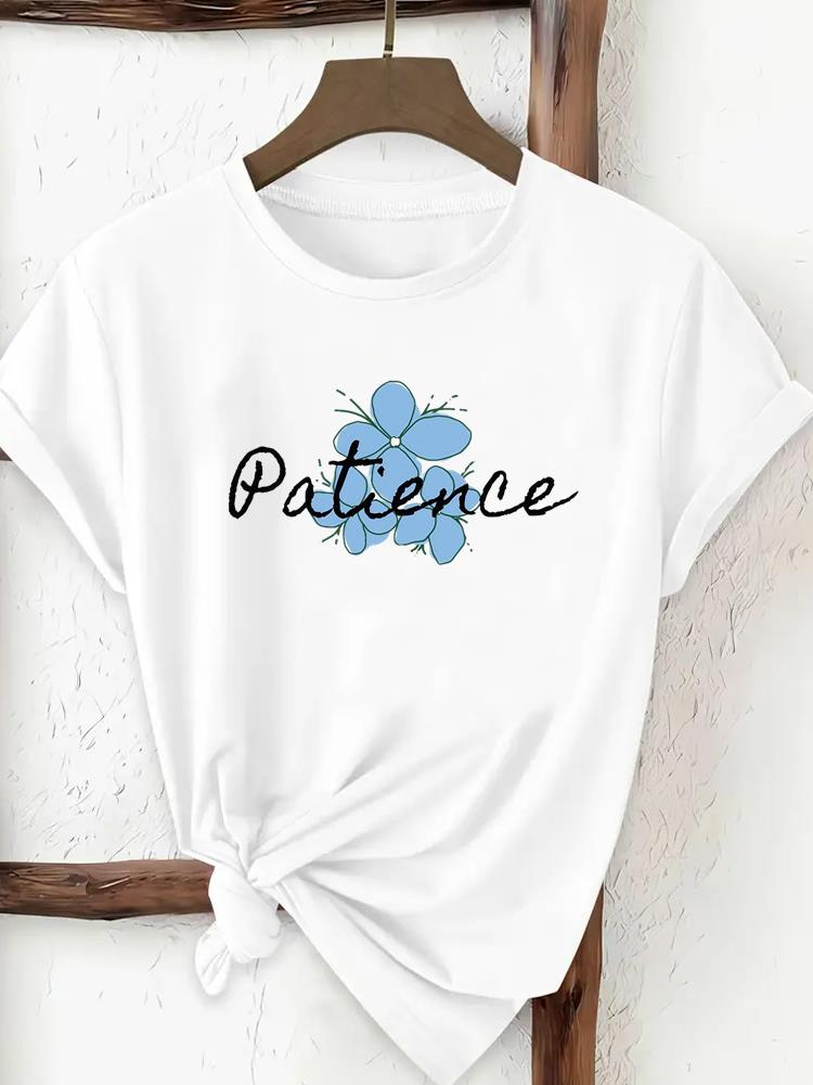 (Asian Size) Tee Print Fashion Top Women Clothing T Shirt Woman Female Sweet Flower Lovely Cute Short Sleeve Graphic T-shirts