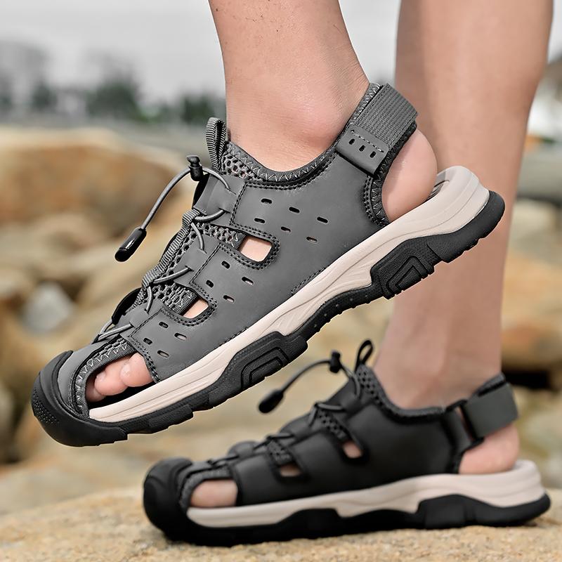 Herren Atmungsaktive Echtleder Outdoor Sandalen Klettern Lässig Strandschuhe Herren Slipper Große Größe 46 Sommer Neue Luxus Sandalen