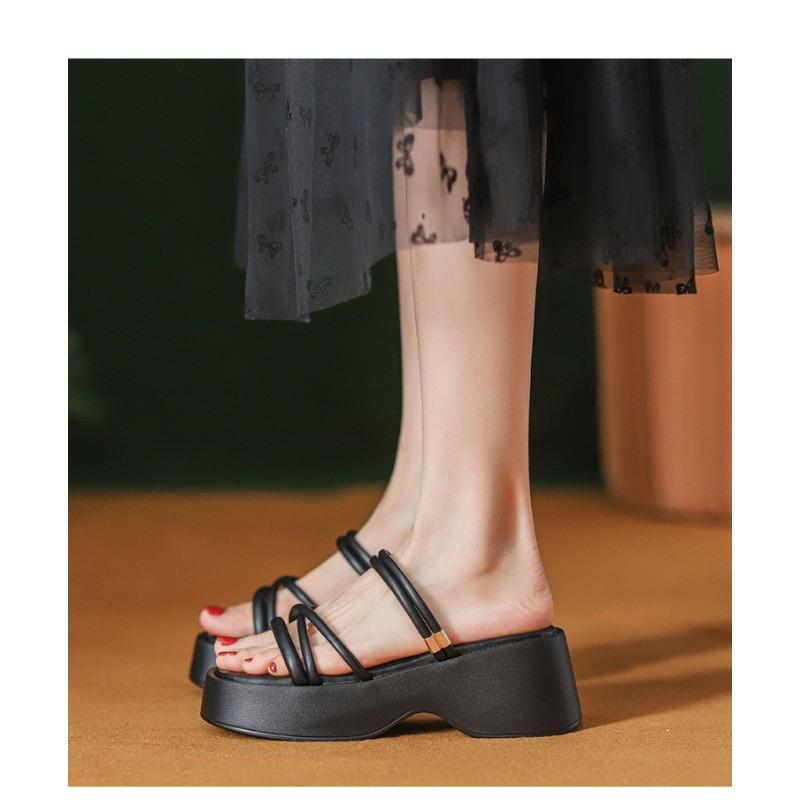 Sandales Romaines d'Été à Semelles Épaisses pour Femmes Nouvelles Sandales à Talons Hauts Rehaussées