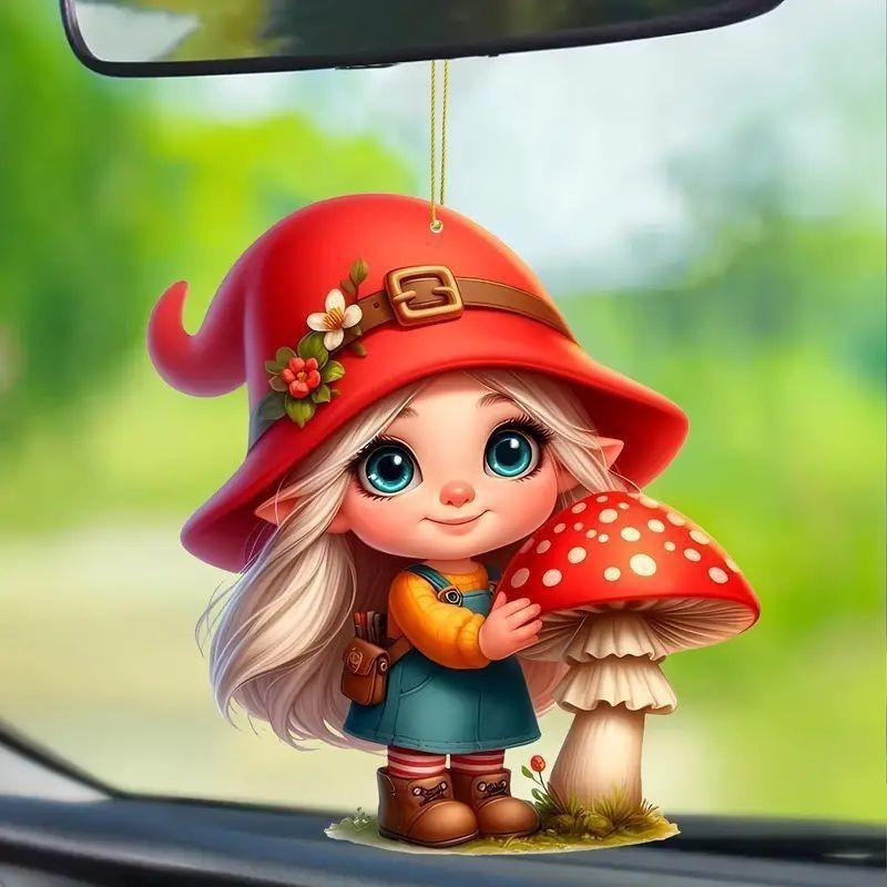 Acrylic Car Little Red Riding Mushroom Girl Keychain Pendant Interior Vehicle