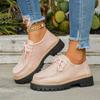 Women's Block Heel Non Slip Lace Up Leather Shoes Spring Autumn Solid Color British Style Loafers