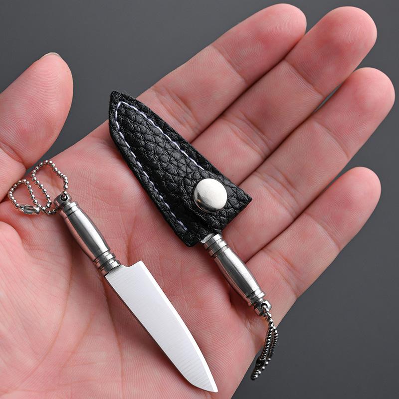 Mini Stainless Steel Sharp Blade Fixed Blade Knife Portable Pocket Keychain Unpacking Knife Camping Survival With Leather Case