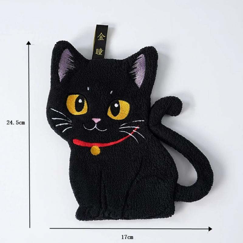 

Cartoon Black Cat Hand Towel Animals Shape Absorbent Hand Cloth Kitchen Cleaning Wipe Cloth Kid Bathroom Hanging Towel A