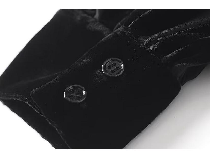 2024 Spring/Summer Black Women's Street Fashion Velvet Drape Cardigan - Long-Sleeved Shirt