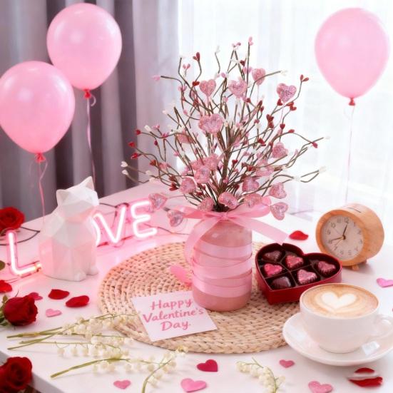 Valentines Day Decorations Red Heart Berries Picks Artificial Valentines Day Floral Cuttings for Home Office Wedding Anniversary Party Decor Romantic