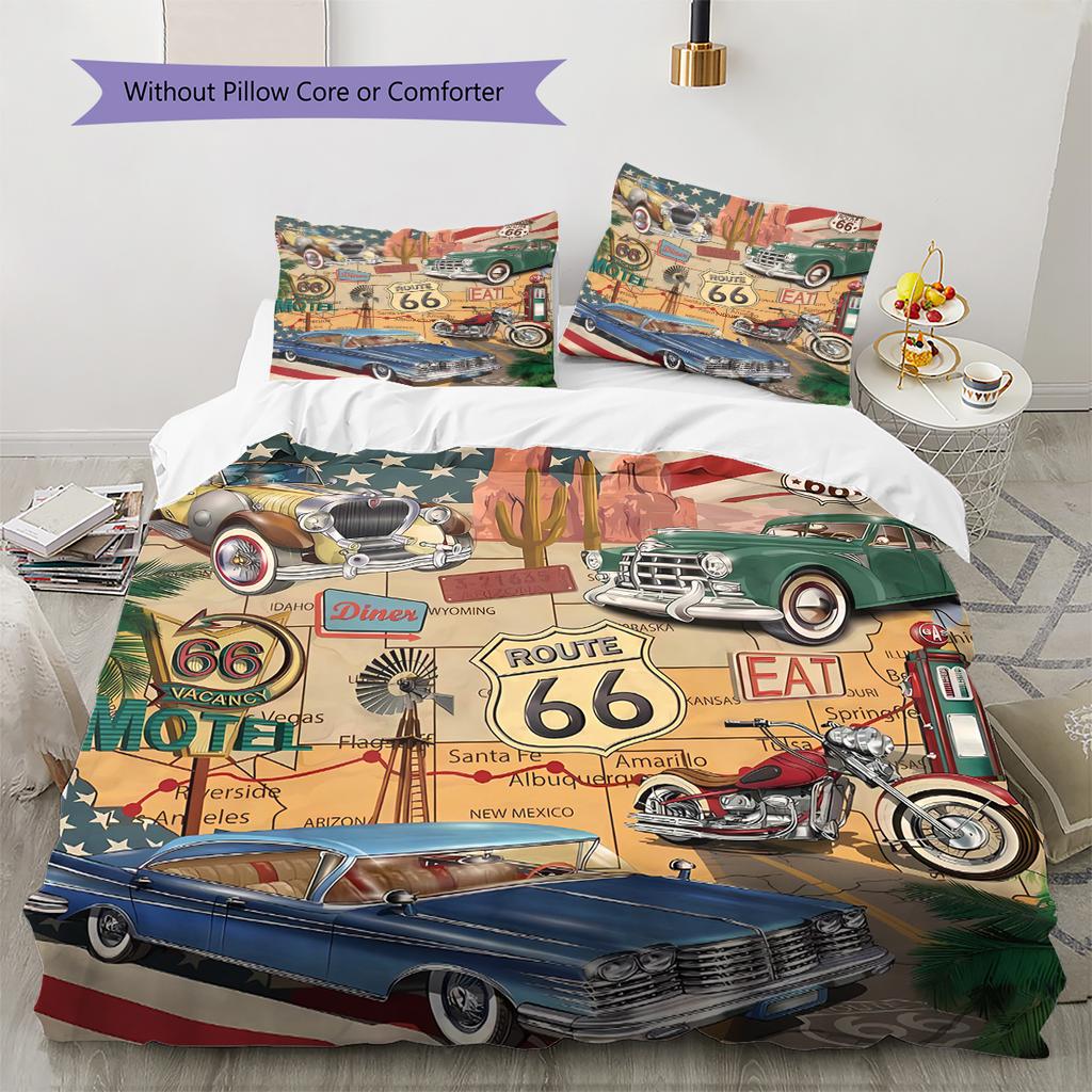 Set Copripiumino Trapuntato con Motivo Route 66 Federa Decorazione per la Casa Regalo di Compleanno (1 * copripiumino + 2 * federa, senza nucleo)