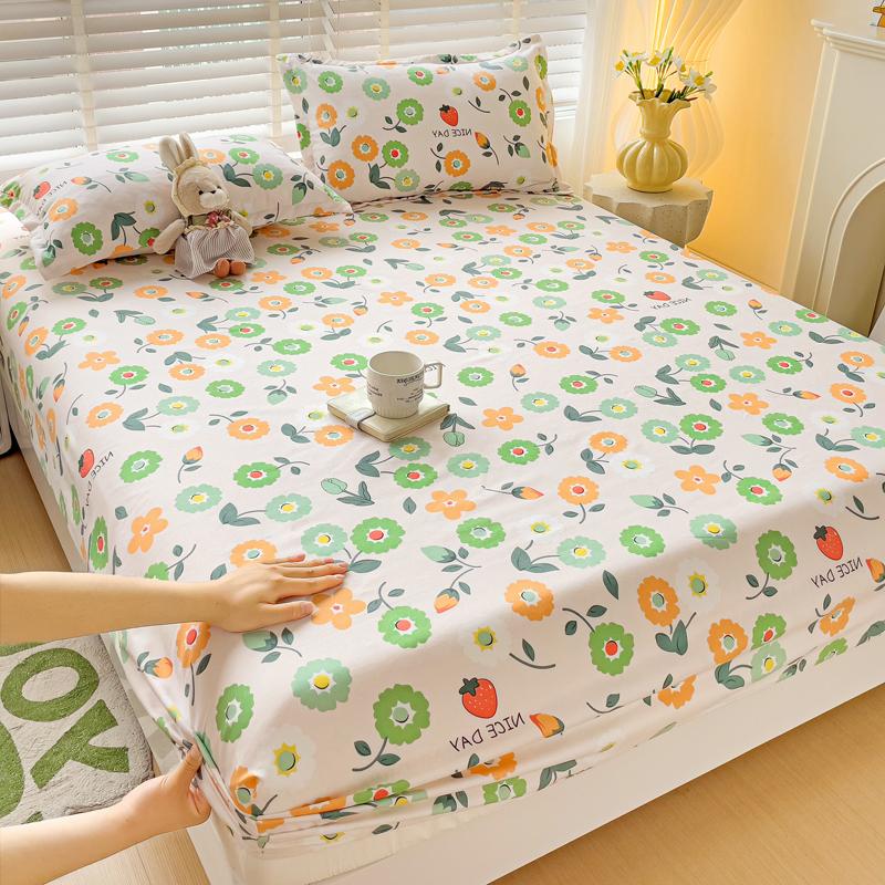 Queen Bed Sheets Set Tulips Printed drap de lit Floral Flower Style Fitted Sheet with Elastic Band Single Bed Linen for King Bed