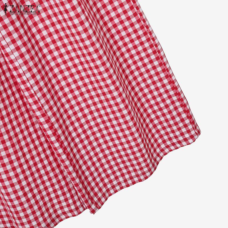 ZANZEA Women Sleeveless Tank Tops and Pants Summer Plaid Print Two Piece Suit Sets