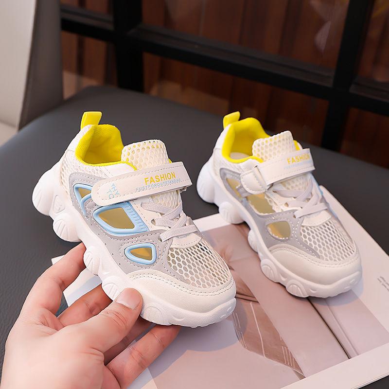 Bright children's single mesh shoes 2025 summer new boys' sports shoes mesh breathable girls hollow casual shoes