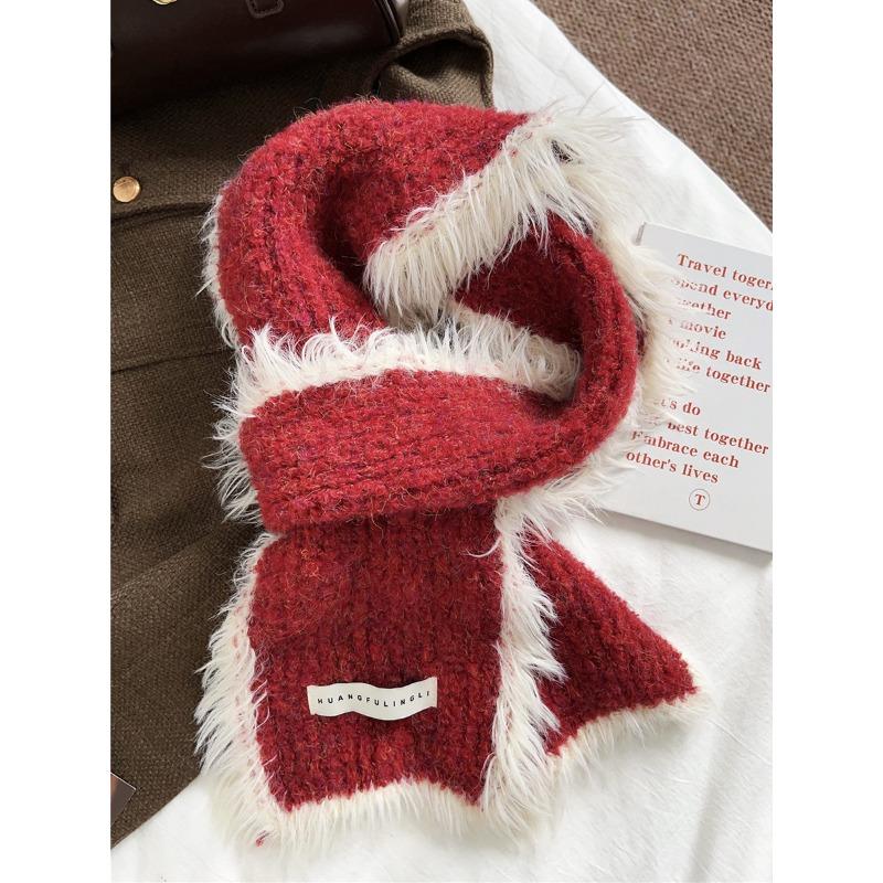 

Autumn and Winter New Contrast Color Raw Edge Knitted Scarf for Women Korean Version Ins Fashion Warm Woolen Scarf Student Trend 160*20cm
