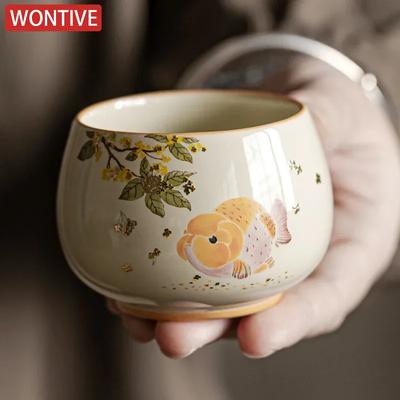 Goldene Guifu Karpfen Teetasse Reise Persönliche Meditations Tasse Handgefertigte Keramik Teeschale Pu'er Meistertasse Haushalts Teezubehör