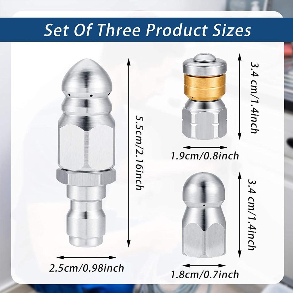 3 Pieces Kitchen Drain Washer Nozzles Sewer Hose Cleaning 1/4 Inch Stainless Steel Spray Nozzles Replacement Sprayers