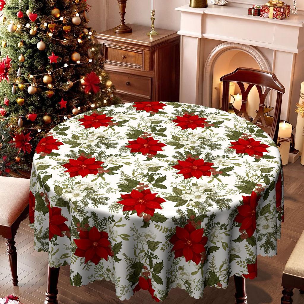 Christmas Safflower Green Leaf Tablecloth, European Pastoral Rectangular/Round Table Cloth, Dining Table Decorative Cloth