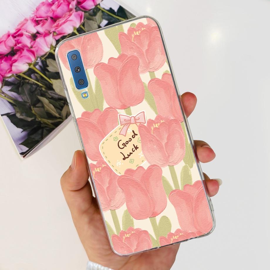 Luxuly Clear Silicone Back Cover For Samsung Galaxy A7 2018 Case 6.1" SM-A750F Bumper Fundas Soft TPU Women Fashion Rose Flower