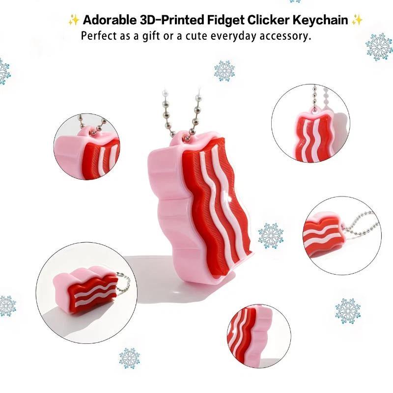 Cute 3D Printed Bacon Fidget Clicker Keychain Lightweight Anti-Anxiety Toy Pendant for Backpack Daily Decoration