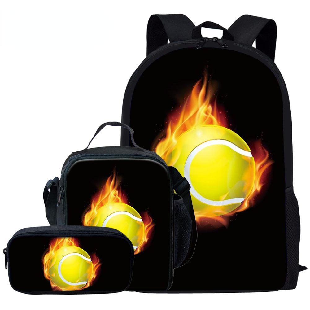 Fashion Novelty Flame Basketball Football 3D Print 3pcs/Set Pupil School Bags Laptop Daypack Backpack Lunch Bag Pencil Case
