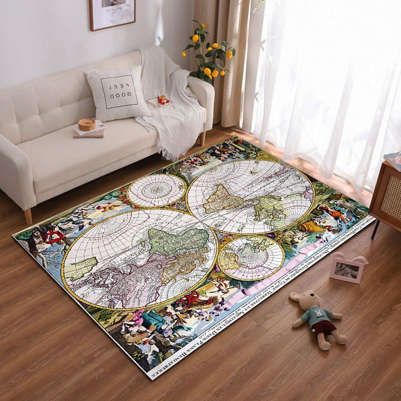 Vintage World Map with Decorative Borders Non-slip rug suitable for living room and bedroom sofas