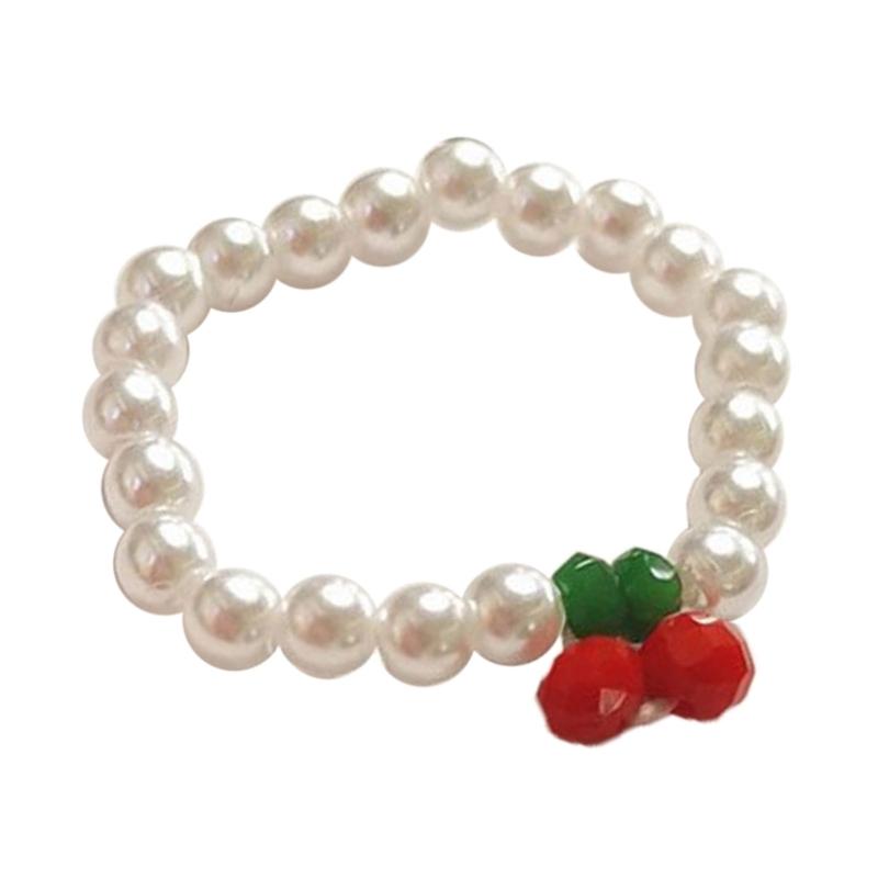 Red Cherry Rings Adjustable Size Beads String Rings Lightweight Elastic Rope Finger Rings Daily Wear Cherry Beaded Rings