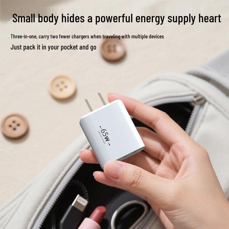 CE/FCC/ROHS Certified PD65W GaN Fast Charger, Multi-Port 2C1A, US/EU Plug