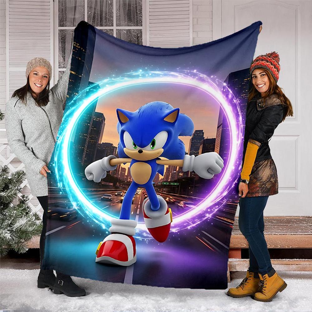 1pc Sonic, Speed Outdoor Personalized Flannel Blanket, Soft, Lightweight Personalized Flannel Blanket, Digital Printing,