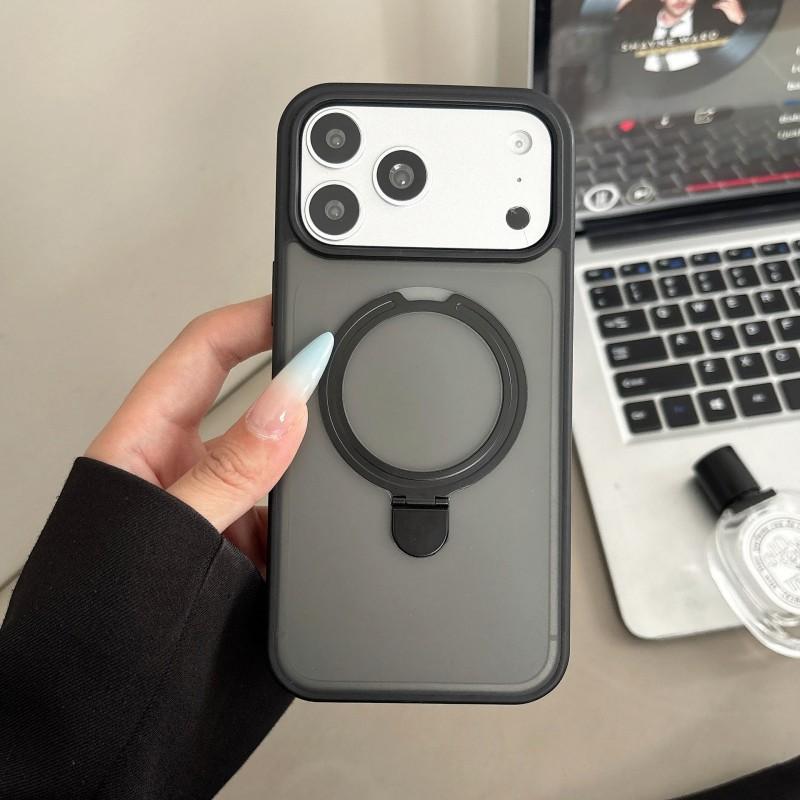 Magnetic Snap-On Phone Case With Built-in Stand IPhone 17 Pro Matte TPU Full Coverage Skin-Friendly Grip iPhone 17 чёрный