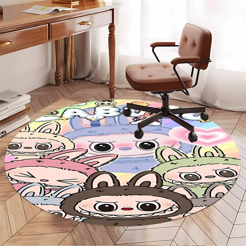 Labubu Pattern Round Rug, Indoor/Outdoor Mat, for Picnic, Gameroom, Bedroom, Office, Living Room, Home Decor Carpet, Birthday Gift