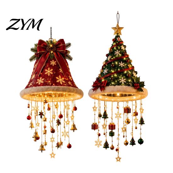 Ornamenti da Soggiorno Interno Decorazione Natalizia da Appendere al Soffitto Illuminata, Ciondolo Campanella Albero Pre-Illuminato con Fiocco di Neve Stella Decorazione LED Caldi, Portico