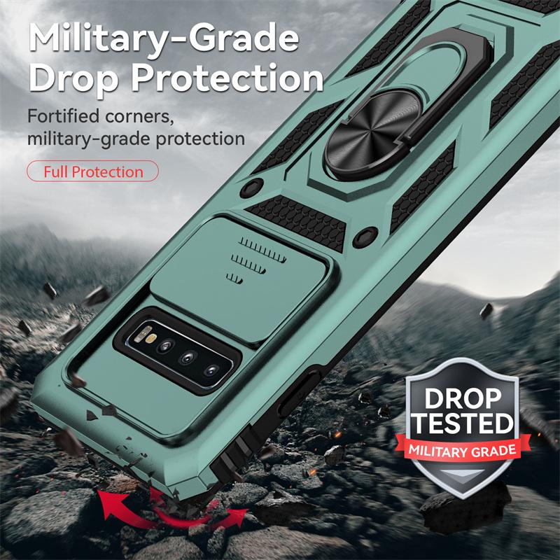 Για Samsung Galaxy S10 S10 Plus Θήκη Αντικραδασμική Θωράκιση Συρόμενη Προστασία Κάμερας Θήκη Τηλεφώνου Για Samsung S10 S10+Plus Κάλυμμα με Δαχτυλίδι Στήριξης