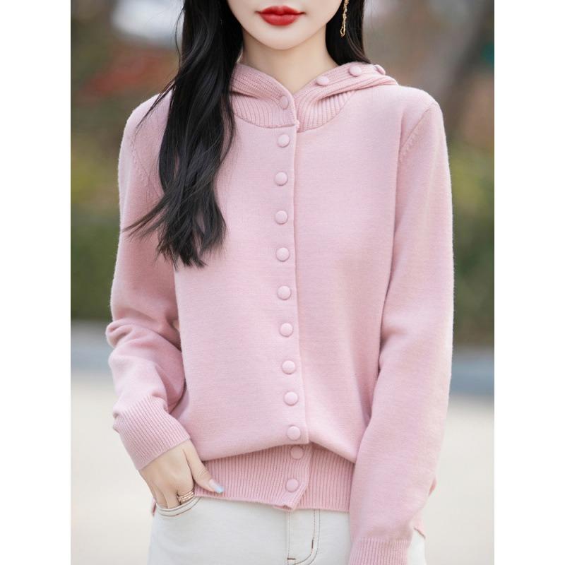Hooded knitted cardigan women's single-breasted sweater jacket autumn and winter new casual loose hooded sweater stacked top